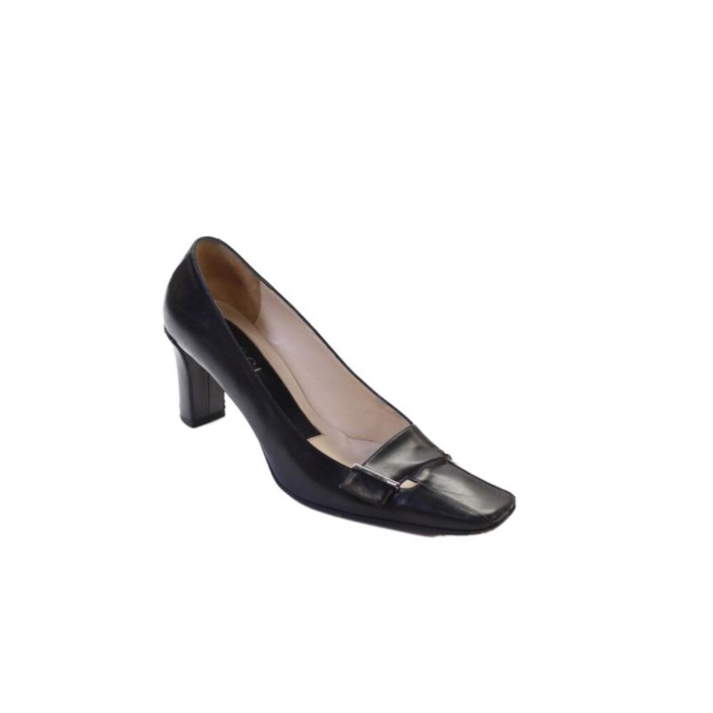 Gucci Womens Leather Square Toe Slide On Pumps Black Size 7.5 B